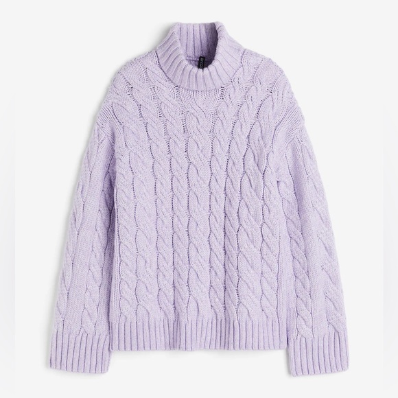 Divided Sweaters - H&M Divided Cable Knit Mock Neck Turtleneck Sweater - Lavender Light Purple